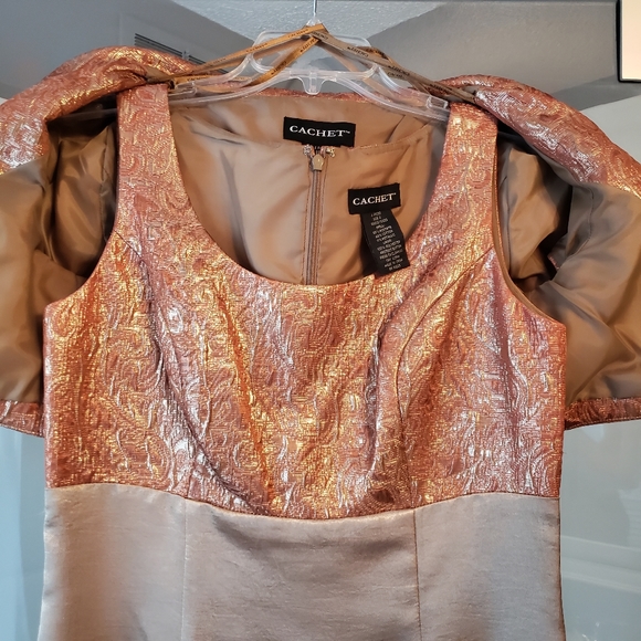 Stunning and unique CACHET dress and jacket, size 4, gold and copper color - Picture 2 of 7